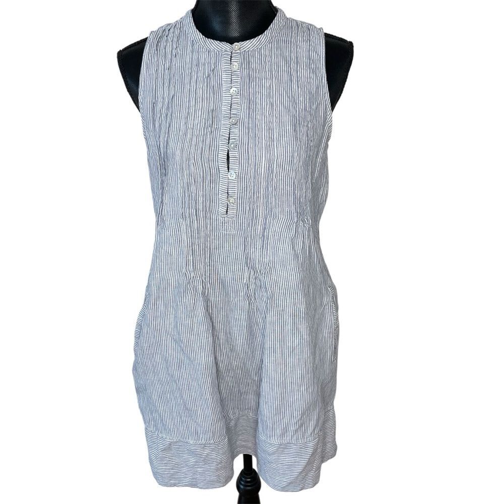 Faherty Dress Isha Mini Linen Sleeveless Tank Striped Blue White Size Small